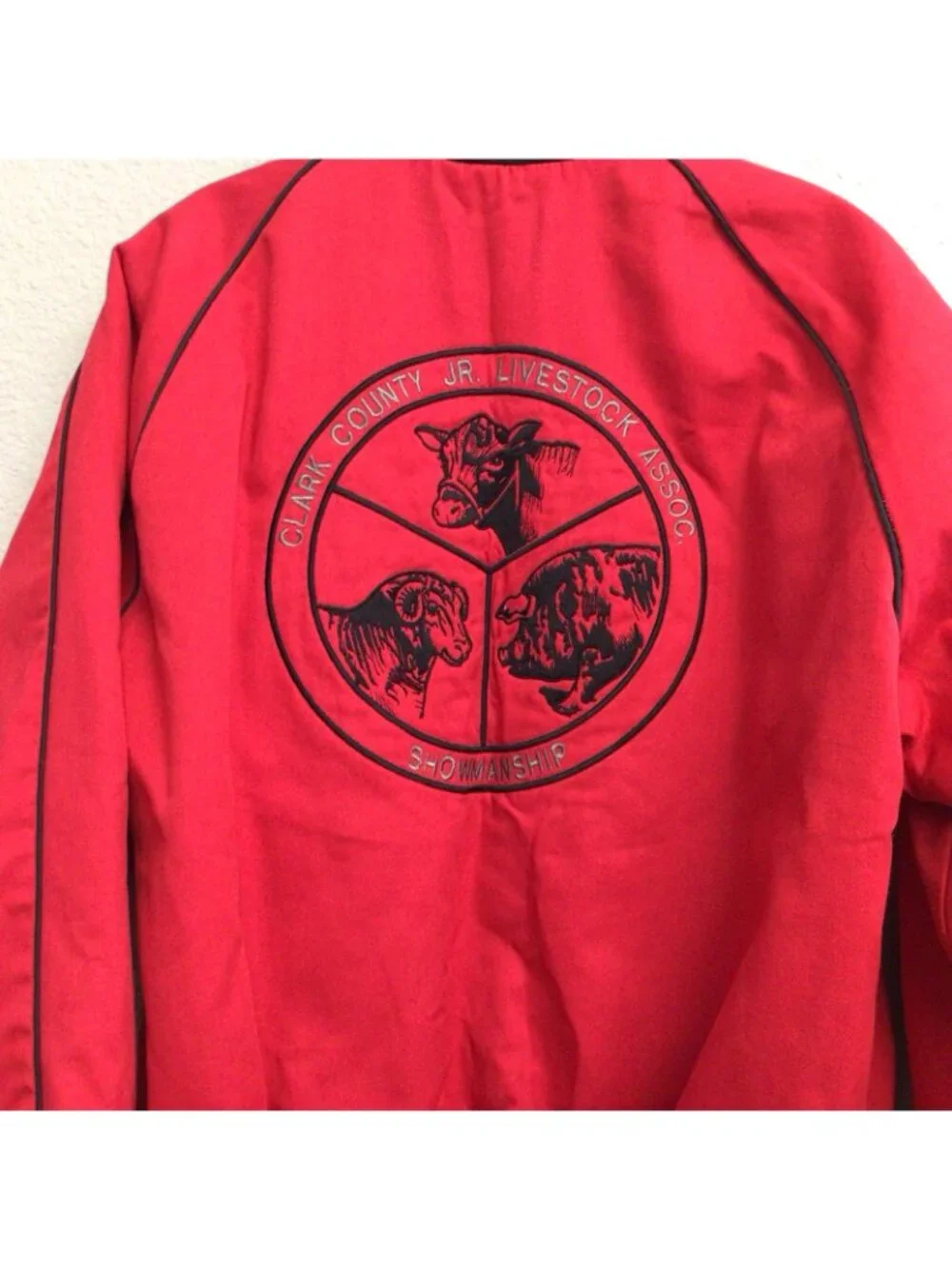 Vintage Western Canvas Red Aztec Work Blanket Lined Jacket Large Clark County